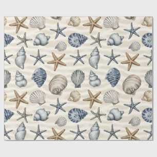 Papel De Presente Estrela-do-mar Costeira elementos de Conchas Desig