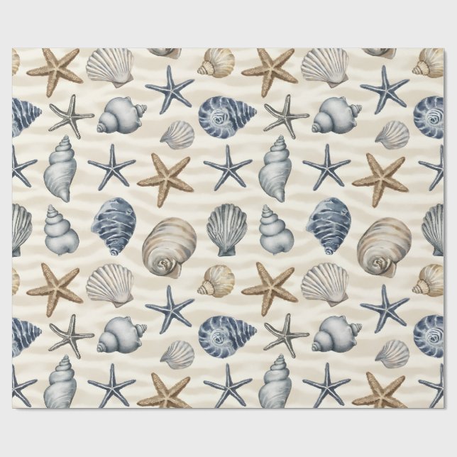 Papel De Presente Estrela-do-mar Costeira elementos de Conchas Desig (Aberto)