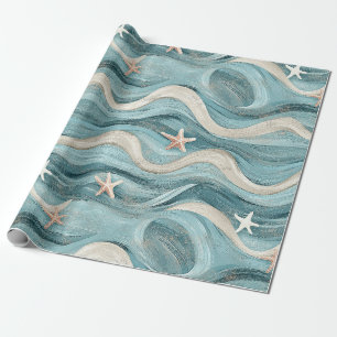 Papel De Presente Estrela-do-Mar Costeira em Padrão de Ondas de Arei