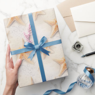 Papel De Presente Estrela-do-Mar Creme Areia Marfim Casamento Praia