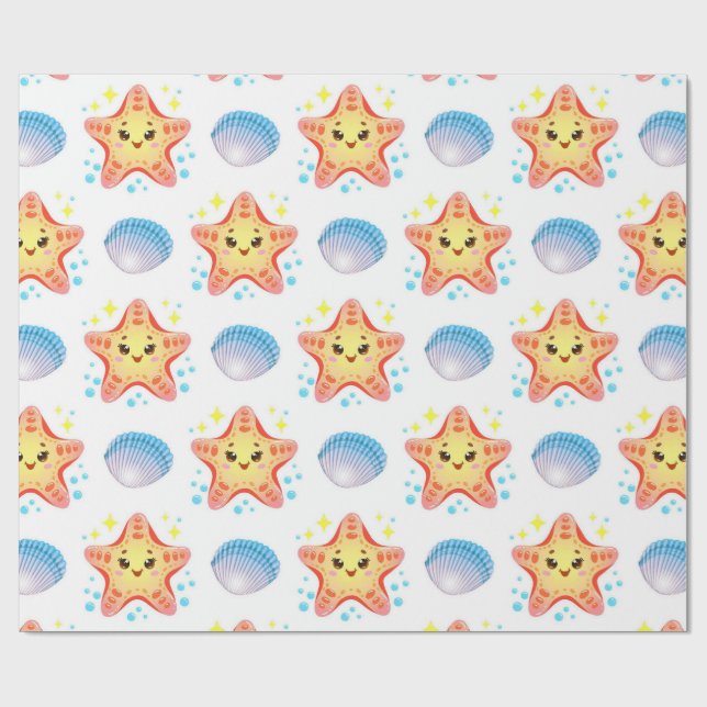 Papel De Presente Estrela-do-mar e Conchas Lindas (Aberto)