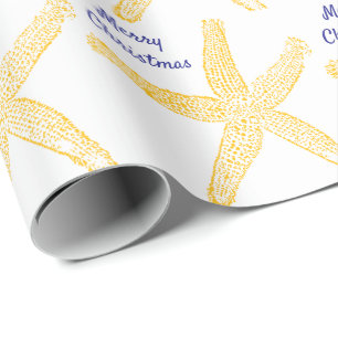 Papel De Presente Estrela-do-mar Laranja Azul Marinho Feliz Natal Pr