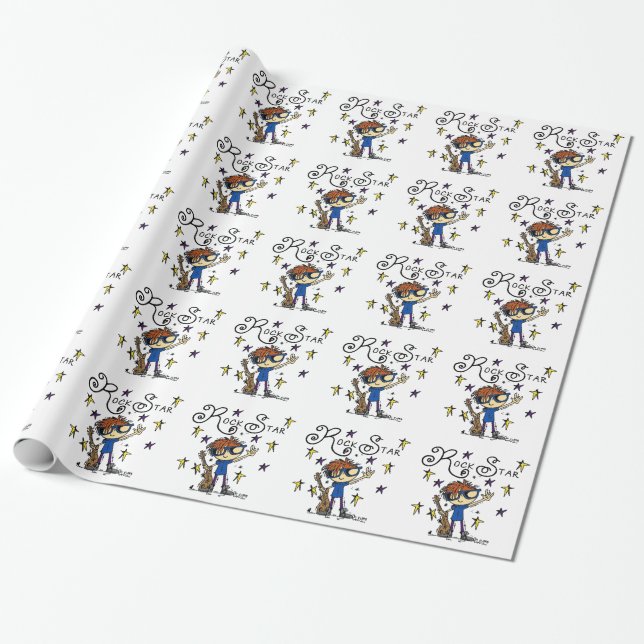 Papel De Presente Estrela do rock do menino do Redhead (Desenrolado)