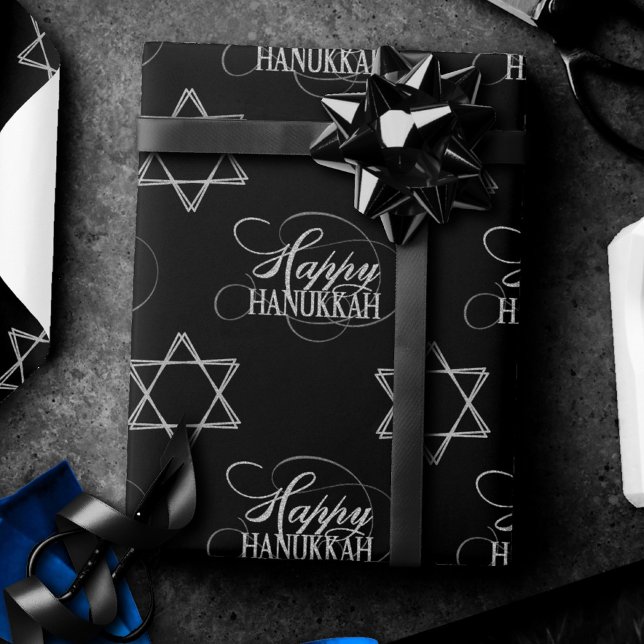 Papel De Presente Estrela Feliz de Hanukkah de David Classic Silver  (Criador carregado)
