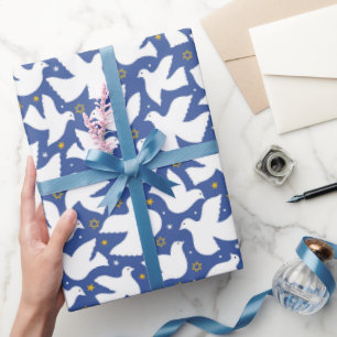 Papel De Presente Estrela Feliz de Hanukkah de David Dove White Blue