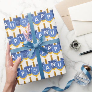Papel De Presente Estrela Feliz de Hanukkah de David Snowflakes Azul
