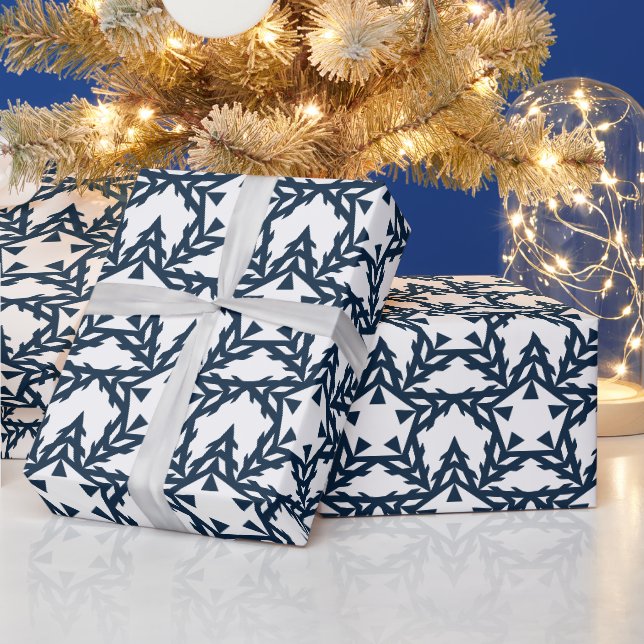 Papel De Presente Estrela Geométrica Azul Moderna Personalizada (Feriados)