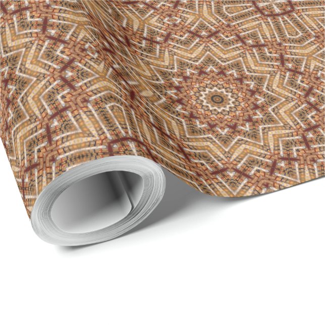 Papel De Presente Estrela Marrom Claro Caleidoscópio (Ponta do rolo)