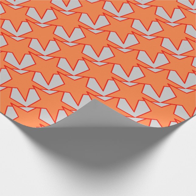 Papel De Presente Estrela moderna geométrica - alaranjado e cinzento (Ponta)