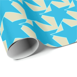Papel De Presente Estrela moderna geométrica - azul cerulean e tan