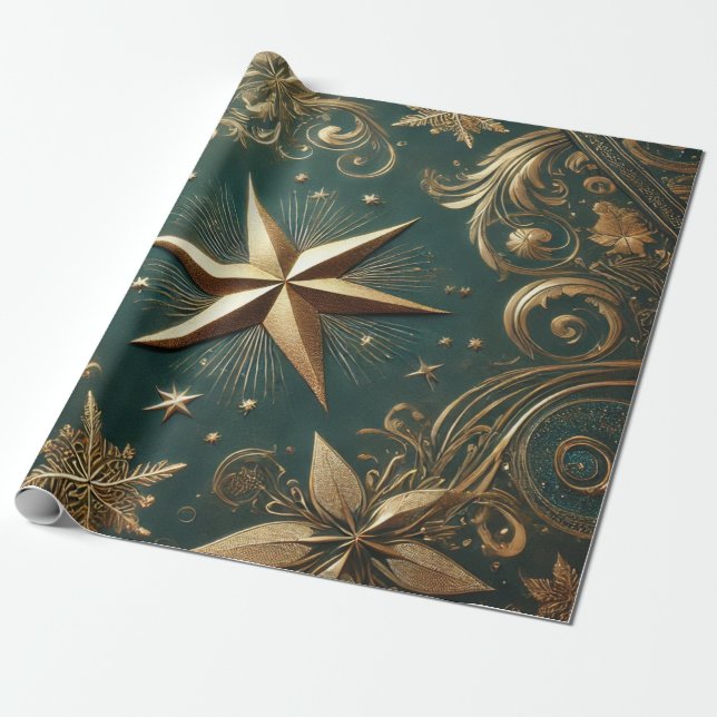Papel De Presente estrela ouro de natal (Desenrolado)