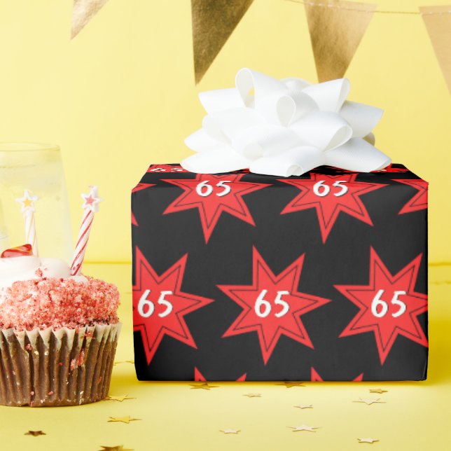 Papel De Presente Estrela Vermelha do aniversário de 65 anos (Festa de aniversário)