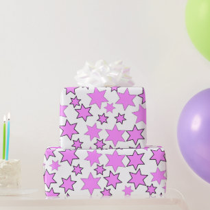 Papel De Presente Estrelas Aleatórias Rosa Brilhante