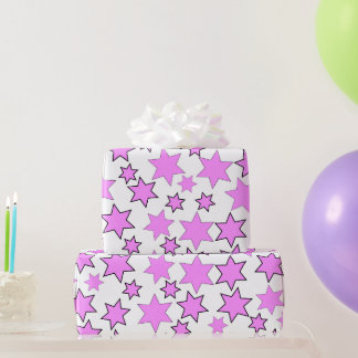 Papel De Presente Estrelas Aleatórias Rosa Brilhante