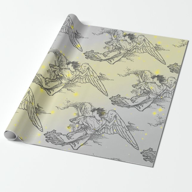 PAPEL DE PRESENTE ESTRELAS AMARELAS E ÂNGULOS DE VOO (Desenrolado)