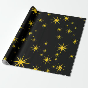 Papel De Presente Estrelas Amarelas em Negrito com Esqui Preto