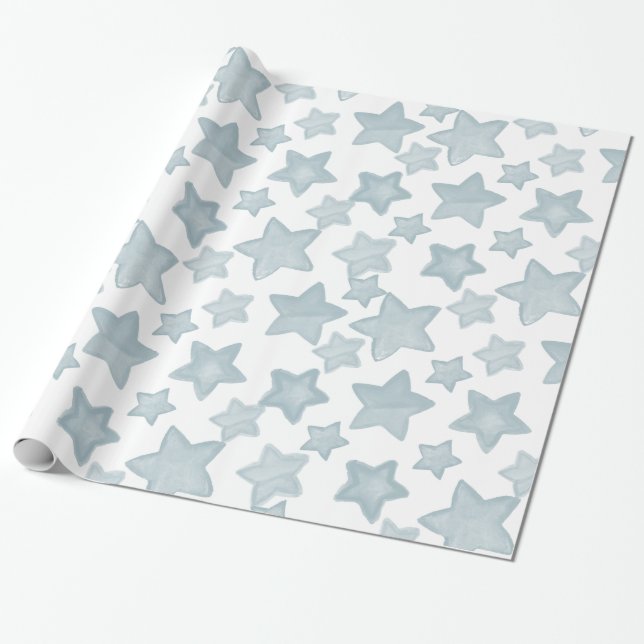 Papel De Presente Estrelas azuis da aguarela (Desenrolado)