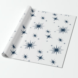 Papel De Presente Estrelas Azuis do Natal Branco Elegante
