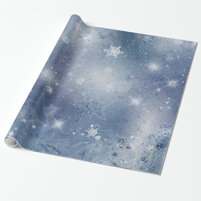 Papel De Presente Estrelas azuis prateadas (Desenrolado)