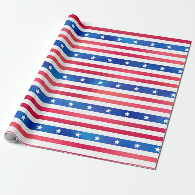 Papel De Presente Estrelas Azuis Vermelhas Patriotas Strips Estados  (Desenrolado)