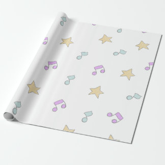 Papel De Presente estrelas bonitas e padrão de notas musicais