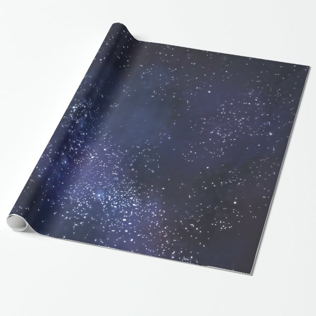 Papel De Presente Estrelas Brancas e Azul-Noite (Desenrolado)