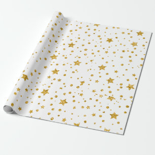 Papel De Presente Estrelas Brancas e Douradas Celestiais Modernas
