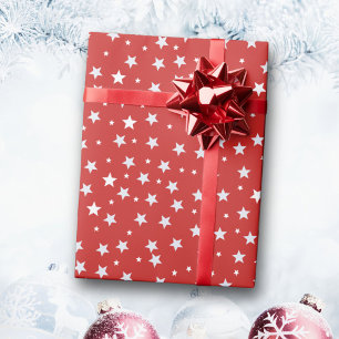 Papel De Presente Estrelas Brancas em Férias de Natal Vermelhas