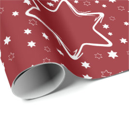 Papel De Presente Estrelas Brancas no Natal Vermelho