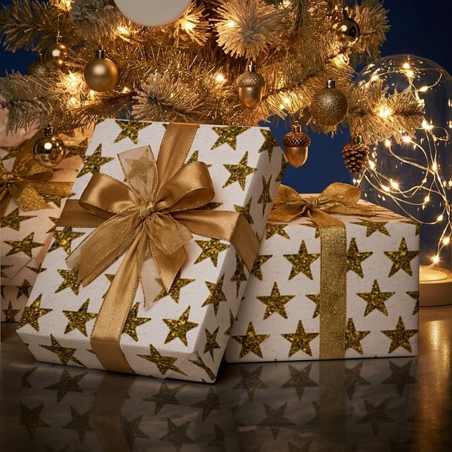 Papel De Presente Estrelas brilhantes douradas (Criador carregado)