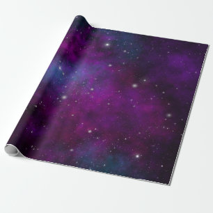 Papel De Presente Estrelas Brilhantes em Fundo Espacial Roxo Escuro