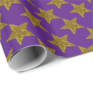 Papel De Presente Estrelas cintilantes de Natal em violeta escura