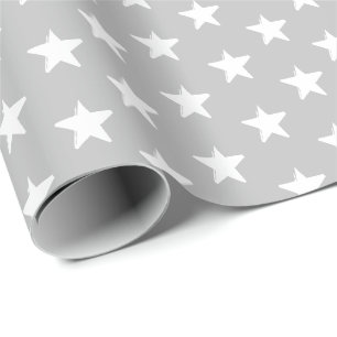 Papel De Presente Estrelas cinzas leves e padrão branco presente mo