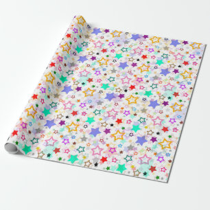 Papel De Presente Estrelas Coloridas Brancas 