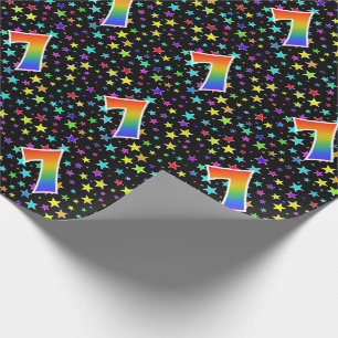 Papel De Presente Estrelas coloridas + Padrão "7" do arco-íris #