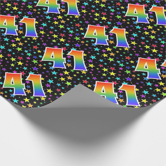Papel De Presente Estrelas coloridas + padrão arco-íris "41" Evento  (Ponta)