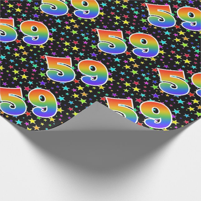 Papel De Presente Estrelas coloridas + Padrão arco-íris "59" Evento  (Ponta)