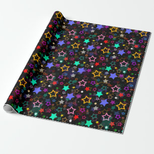 Papel De Presente Estrelas Coloridas Pretas 