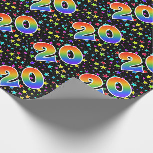 Papel De Presente Estrelas coloridas + Teste padrão "20" do