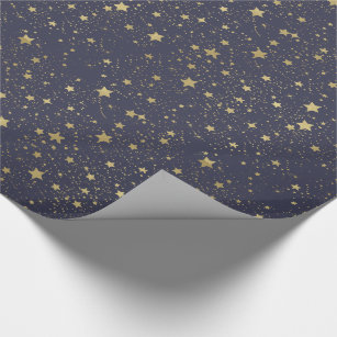 Papel De Presente Estrelas de azuis marinhos Dourados dispersadas