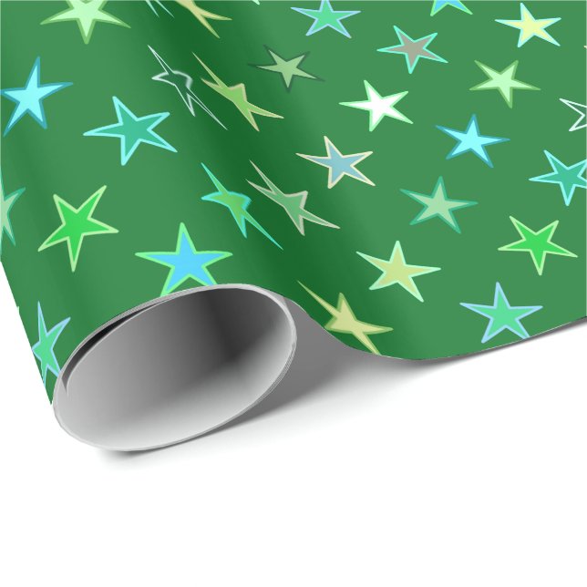 Papel De Presente Estrelas de Brilho Modernas, Esmeralda e Verde lim (Ponta do rolo)