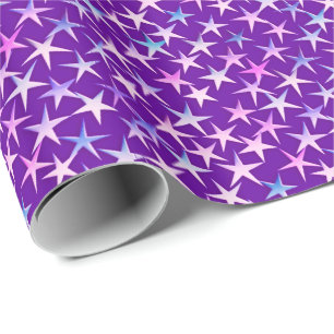 Papel De Presente Estrelas de cetim, lavanda sobre roxo
