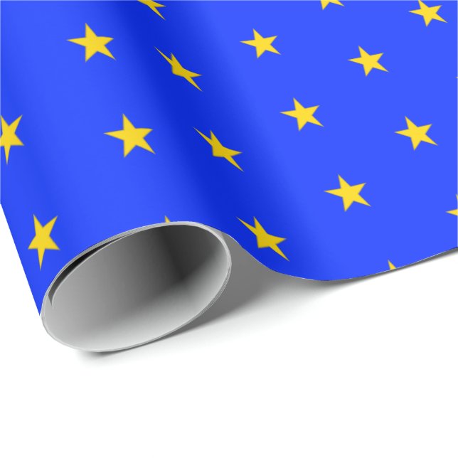 Papel De Presente Estrelas de Excelência em Dourado e Azul (Ponta do rolo)