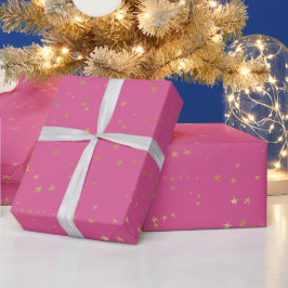 Papel De Presente Estrelas de Glam Douradas Rosa Menino