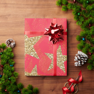 PAPEL DE PRESENTE ESTRELAS DE NATAL COM ASPECTO BRILHANTE VERMELHO E