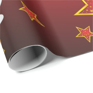 Papel De Presente Estrelas de Natal Douradas vermelhas e bonitão