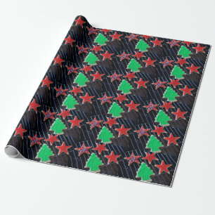 Papel De Presente Estrelas de Natal e biscoitos de árvores
