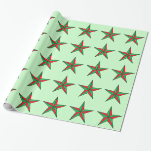 Papel De Presente Estrelas de Natal Náuticas em Verde Pálido