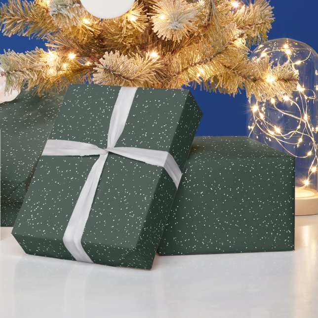 Papel De Presente Estrelas de neve simples salpicam verde branco fer (Feriados)