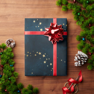 Papel De Presente Estrelas de ouro de luxo elegantes de Natal - padr